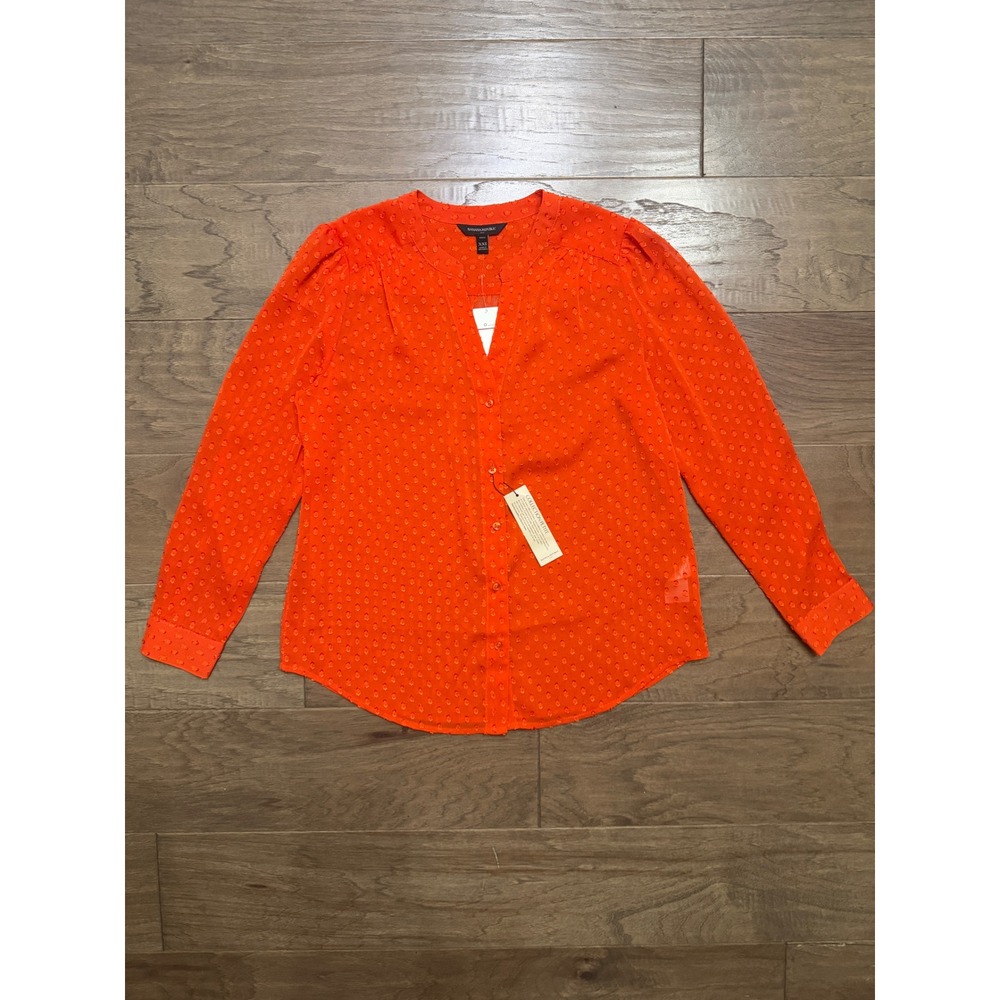 Banana Republic Blouse Womens XXS Petite Orange Polyester Dotted Clip Dot Top